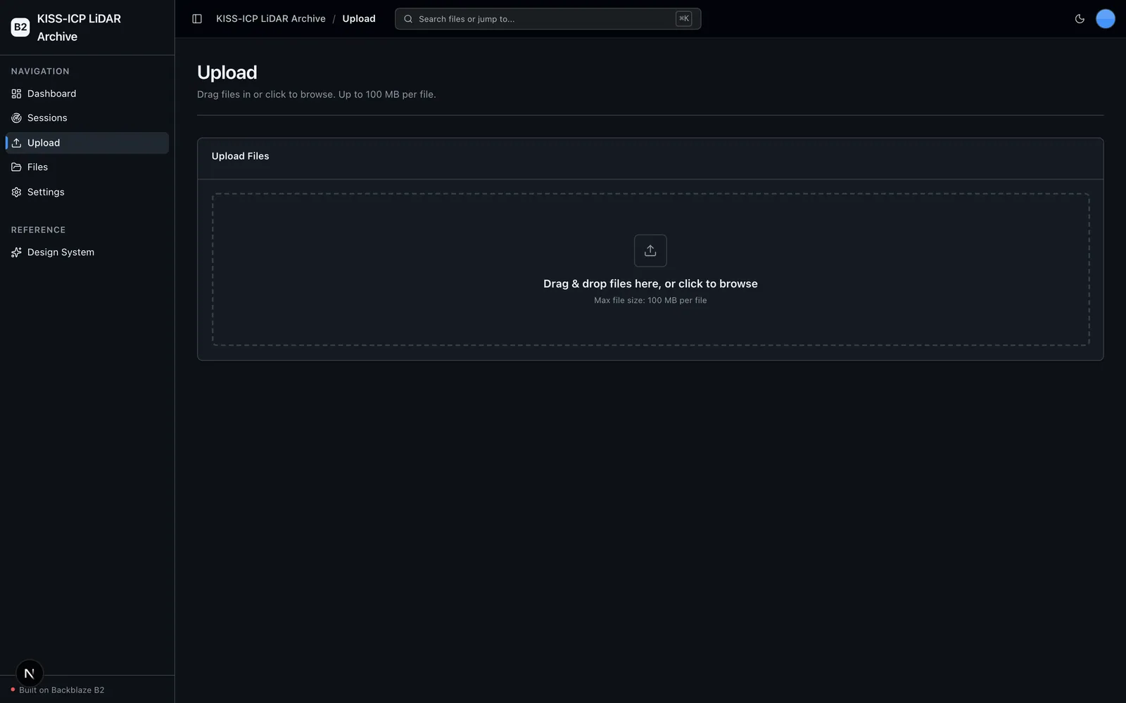 Upload page with drag-and-drop file area